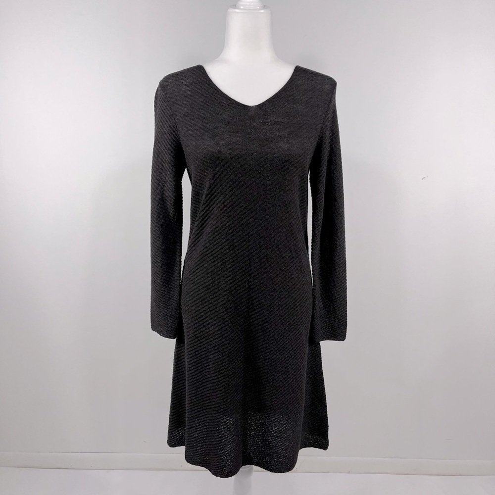 Eileen Fisher wool long knit long sleeve dress black size PS